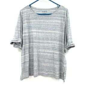Talbots Size XL Shirt Gray‎ Stripe Short Bell Sleeve Round Neck Neutral Casual